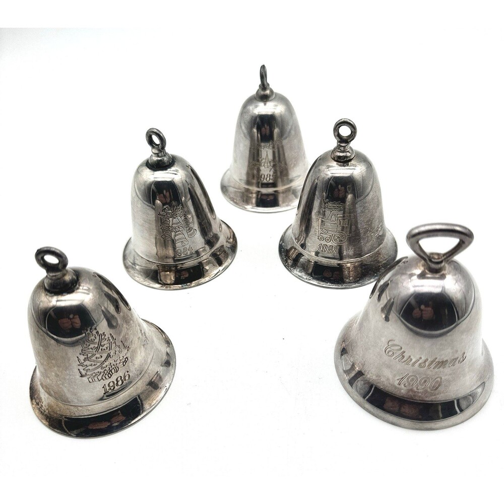 Vintage Kirk Stieff Christmas Bells 5 Set Silverplate Holiday Windup Plays Music